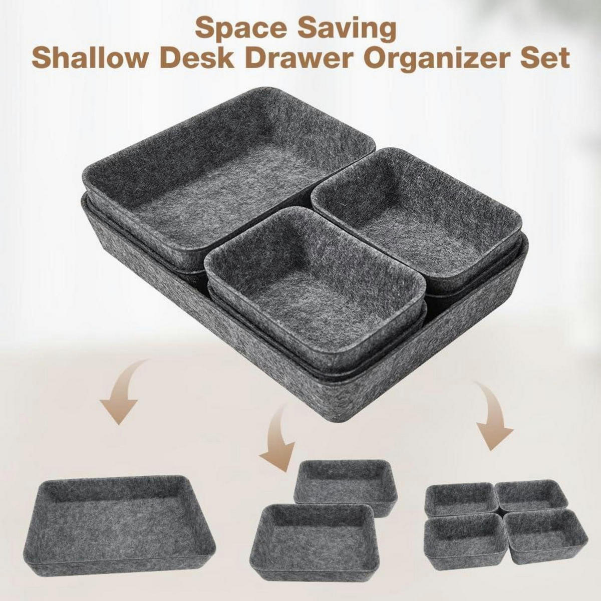 SCHUBLADEN Organizer Filz 14-teiliges Set Dunkelgrau - Grau, Textil (15/5/28.5cm)