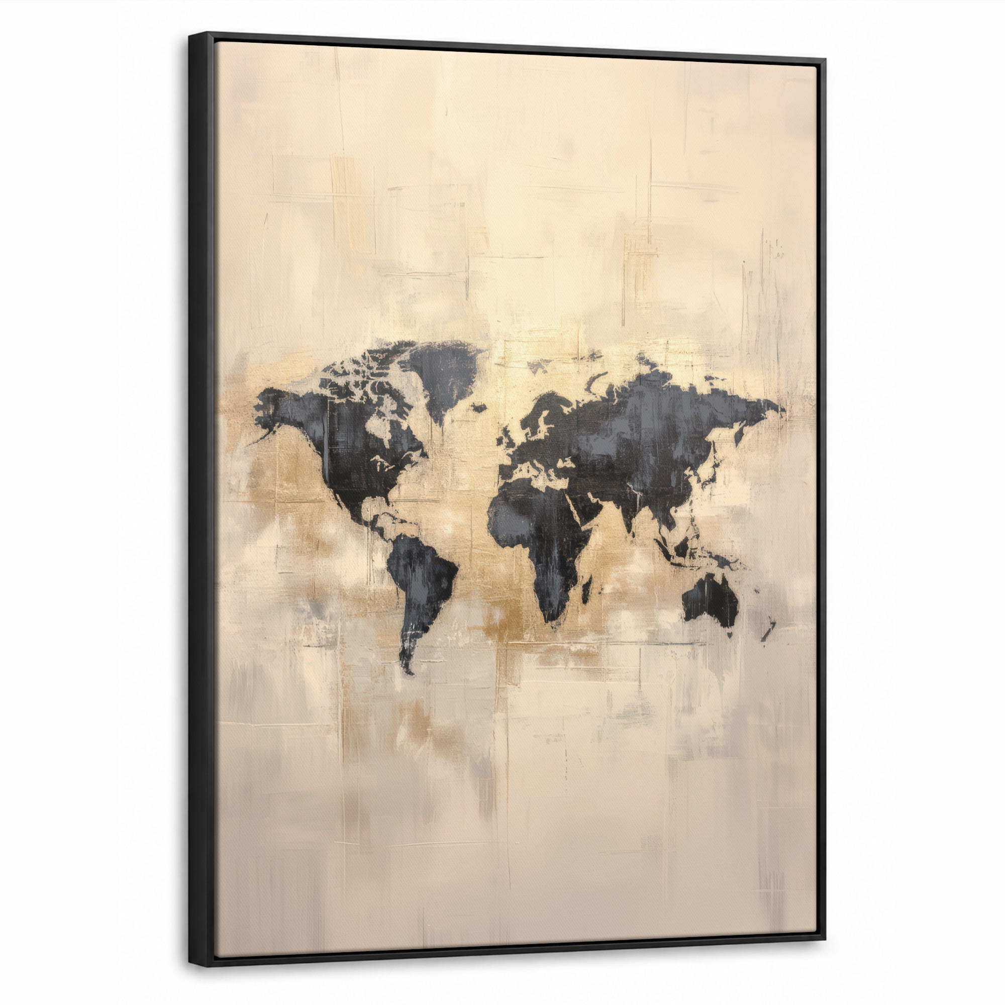 LEINWAND Bilder mit Rahmen - Weltkarte - Gold - Schwarz - Abstrakt - 50x70 - Kupferfarben, Textil (50/70cm) - MuchoWow