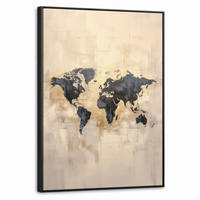 LEINWAND Bilder mit Rahmen - Weltkarte - Gold - Schwarz - Abstrakt - 60x80 - Kupferfarben, Textil (60/80cm) - MuchoWow
