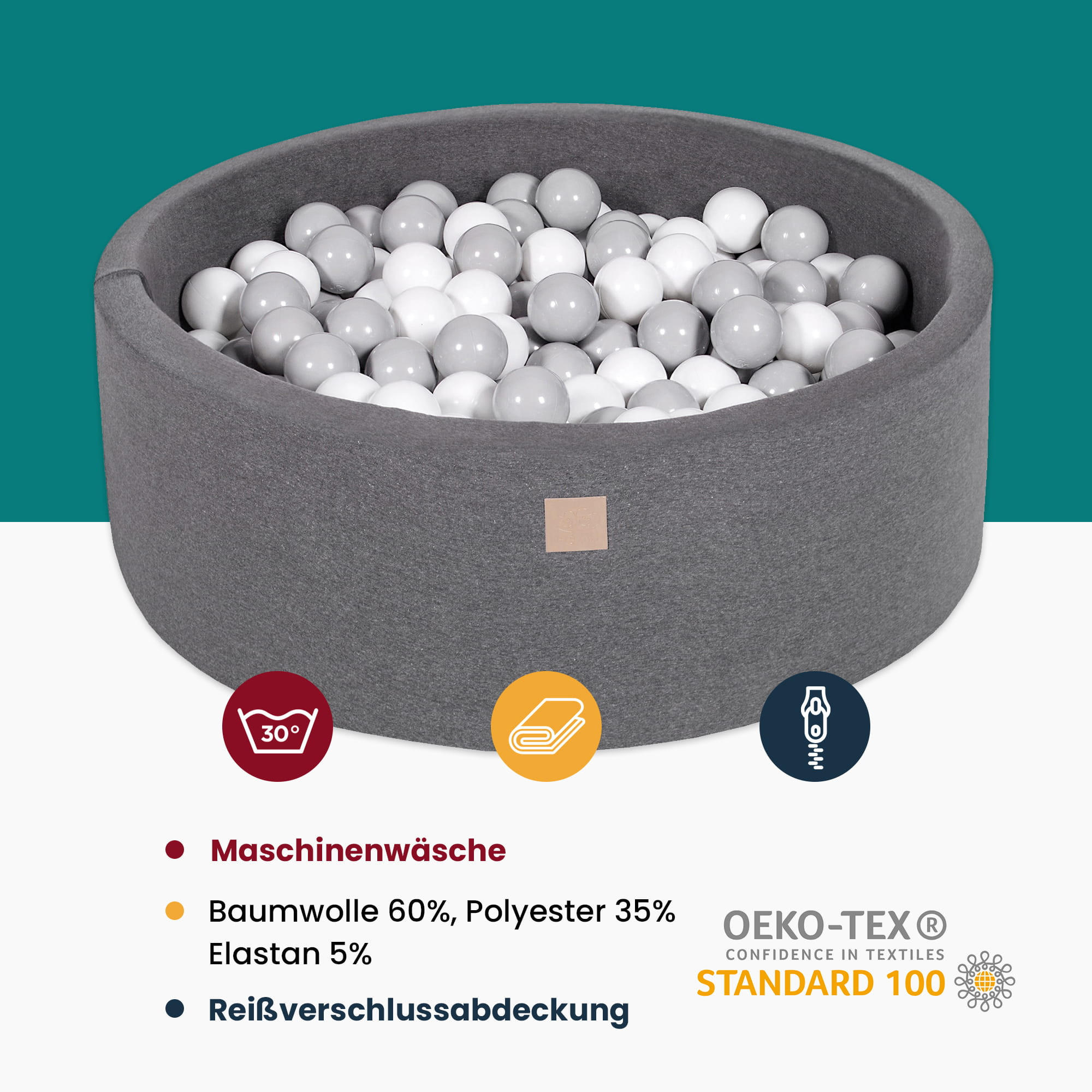 Thumbnail - MeowBaby Bällebad, Hellgrau, Hellblau, Perlmutt, Grau, Transparent, Mintgrün, Hellblau, Textil, 90x30x90 cm, Spielzeug, ...