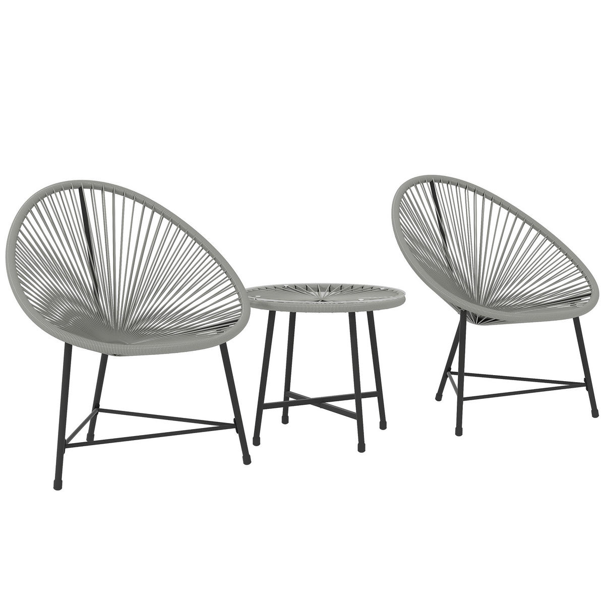GARTENMÖBEL-SET DE-06747 3-teilig, 2 Stühle & Glastisch Grau - Grau, Kunststoff/Metall - ComfortXL