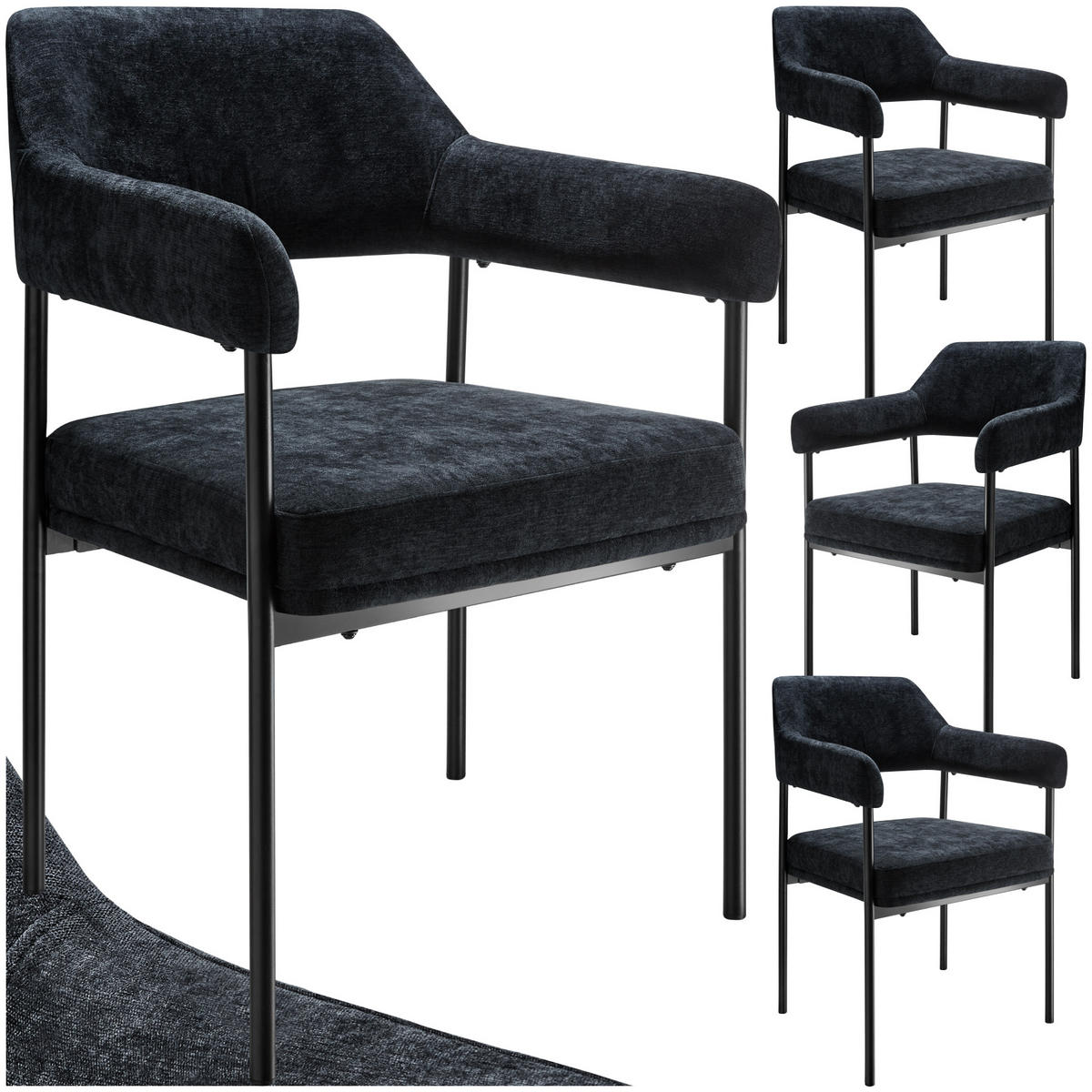 ARMLEHNSTUHL 4er Set Doé 58 x 62 x 85 cm Webstoff schwarz/schwarz - Schwarz, Textil (58/85/62cm) - tectake
