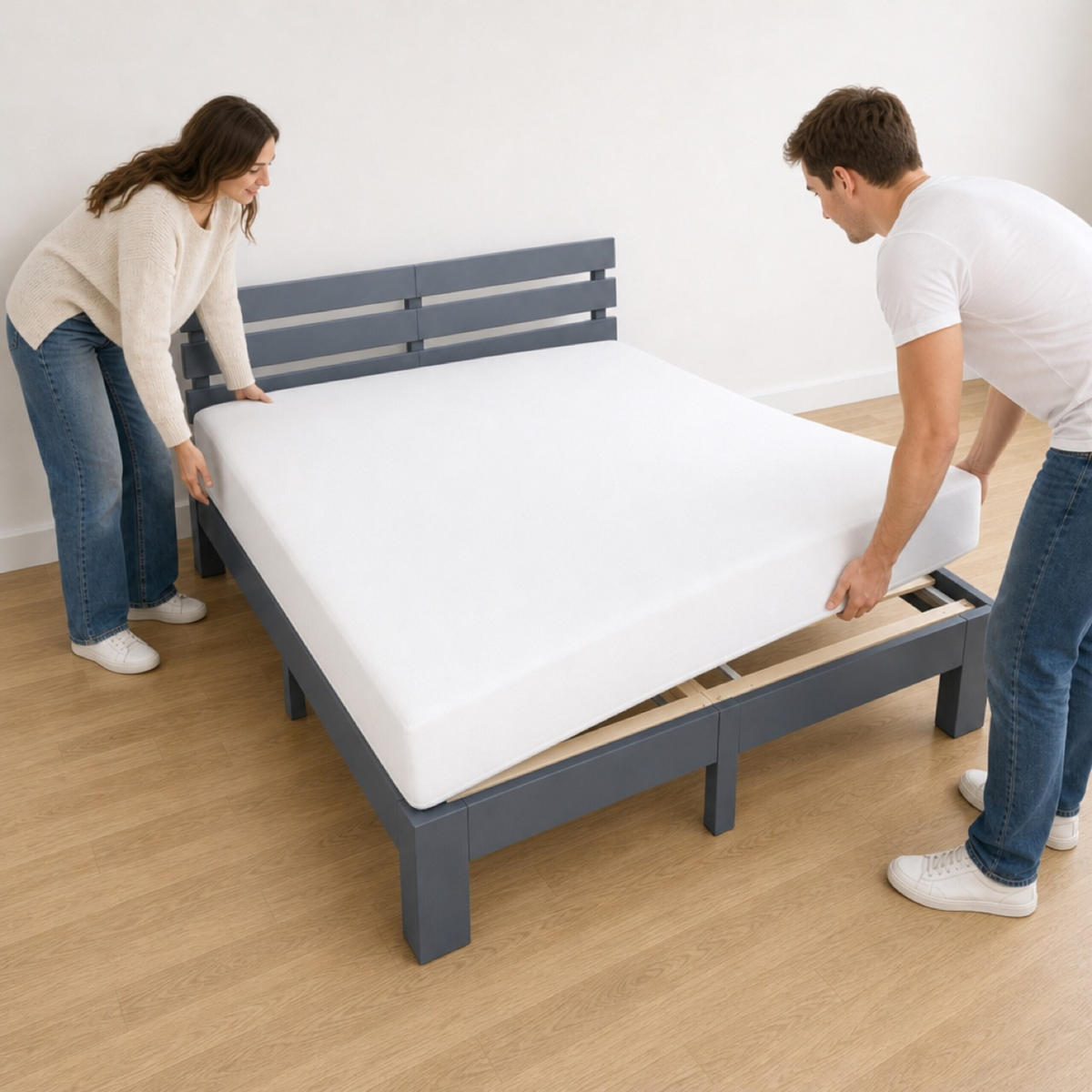 POSTEL Siva masivni les bor z letvenim dnom 140x200 cm - antracit, les - Relaxdays