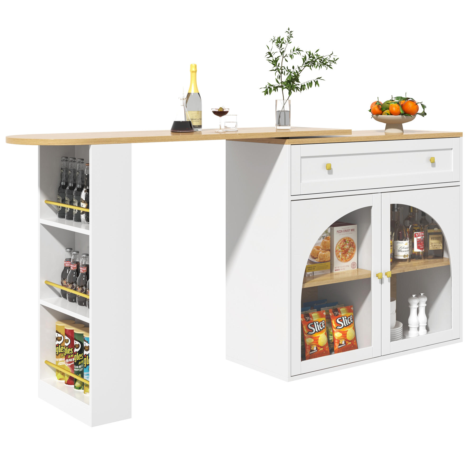 BARTISCH Ausziehbar 138–204x39x104cm 360° Glasregale Weiß - Weiß, Holzwerkstoff (39/138/104cm) - FLIEKS