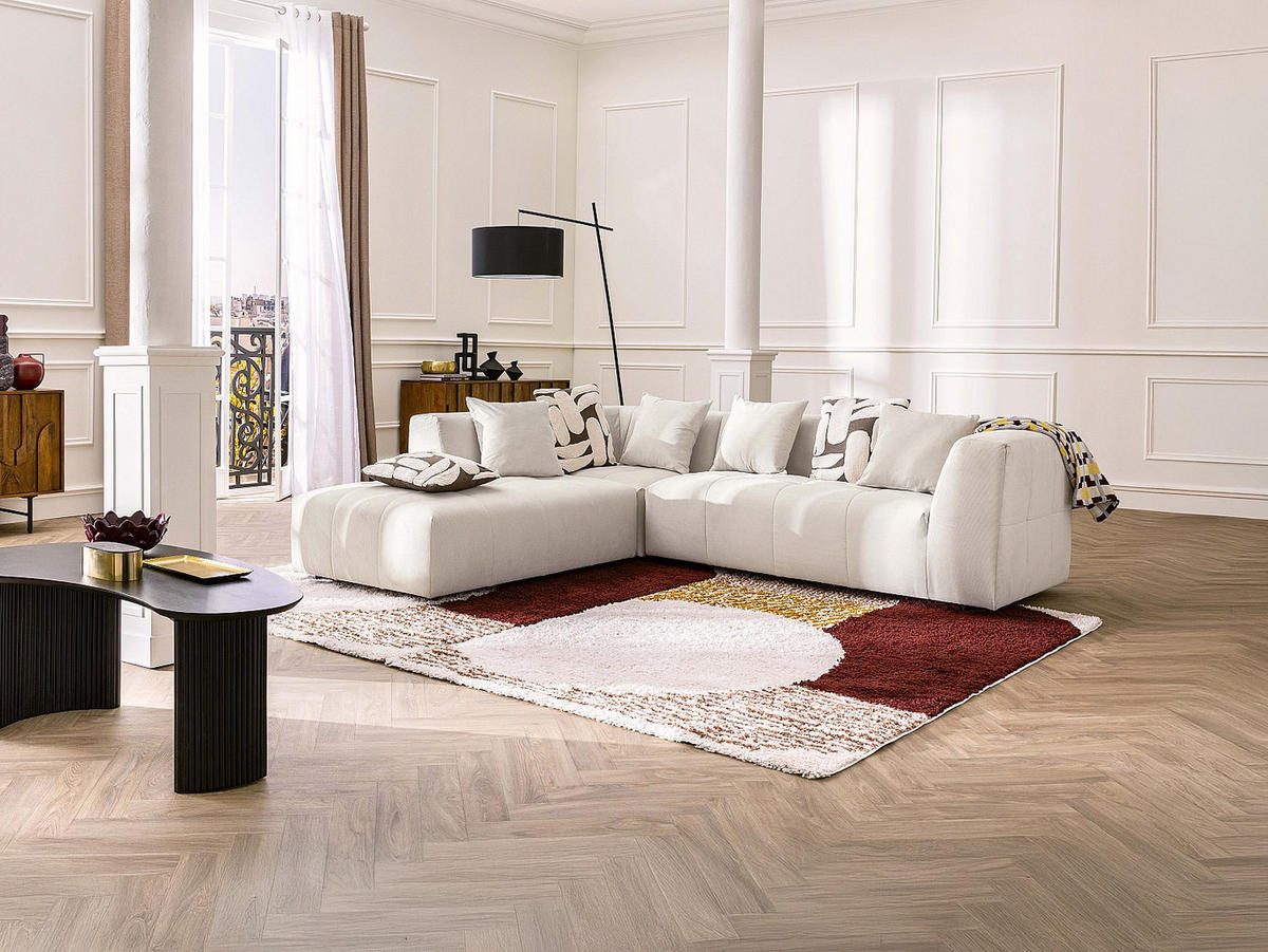 SOFA - 6 Personen - samt - beige Naemia - Beige, Kunststoff/Textil (263/70/233cm) - Vente-Unique