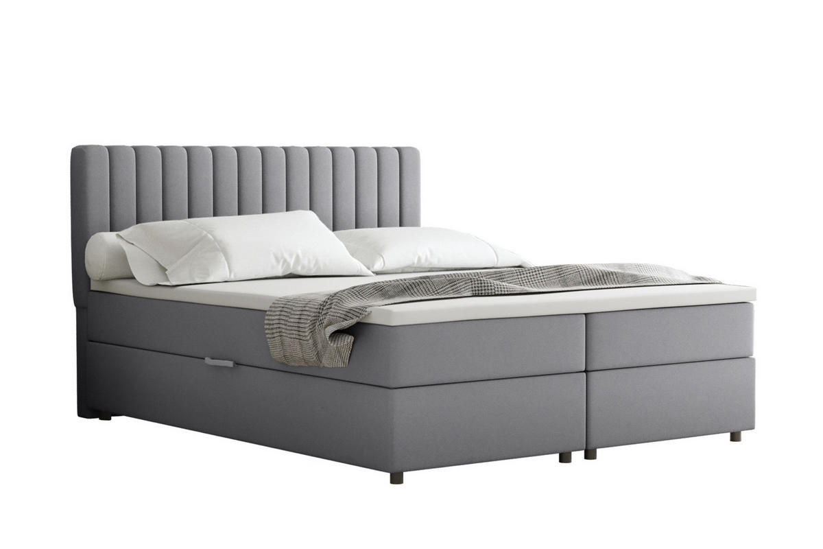 BOXBETT Everest grau 160 x 200 cm Doppelbett mit hochwertiger Bonell-Matratze und Topper - Grau, Holz (160/200cm) - Panda Möbel