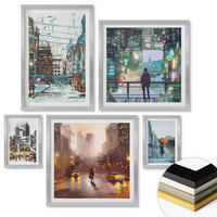 WANDBILDER 5er Set - 50x50 cm & 20x30 cm & 40x60 cm Silberner Rahmen - Moderne, farbenfrohe Städte mit Charakteren - Silberfarben, Kunststoff (40/60cm) - ArtPrintCave