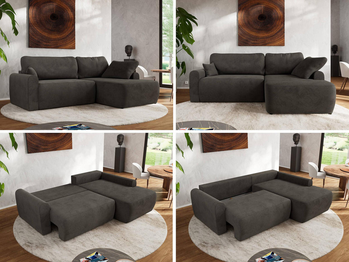 ECKSCHLAFSOFA CUBO L Dunkelgrau Velvet - rechts - Dunkelgrau/Schwarz, Kunststoff/Textil (187/273cm) - MKS