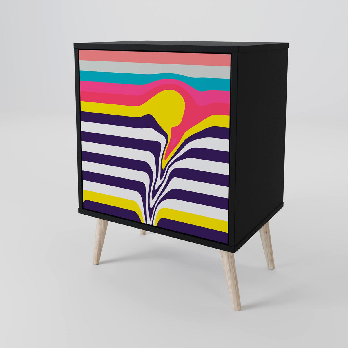 SIDEBOARD TONE COLLAPSE, Schwarz, 57,5x42x70,5 cm, Schwarze Metall-Sternfüße - Multicolor/Schwarz, Holzwerkstoff/Metall (57.5/70.5/42cm) - SpaceRebels