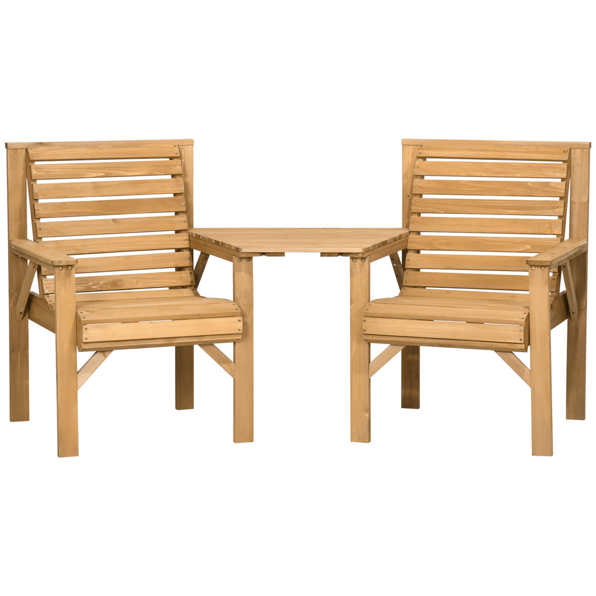 BISTRO-SET DE-07338 aus Holz mit Lamellendesign und Sonnenschirmloch Braun - Braun, Holz - ComfortXL