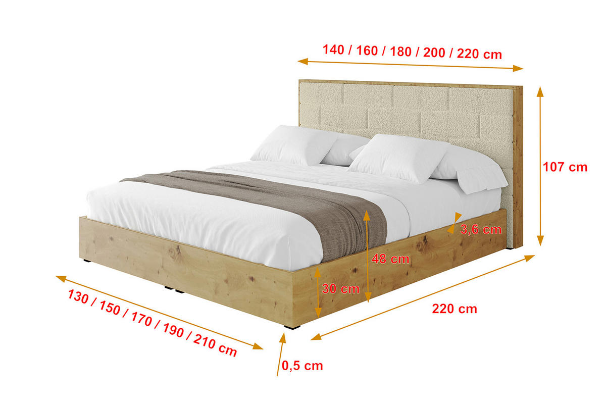 POLSTERBETT mit Bettkasten und Lattenrost, Bett mit Matratze H3/H4 - ENZO8 140x200 Beige - Taupe, Holzwerkstoff/Textil (140/200cm) - ALTDECOR