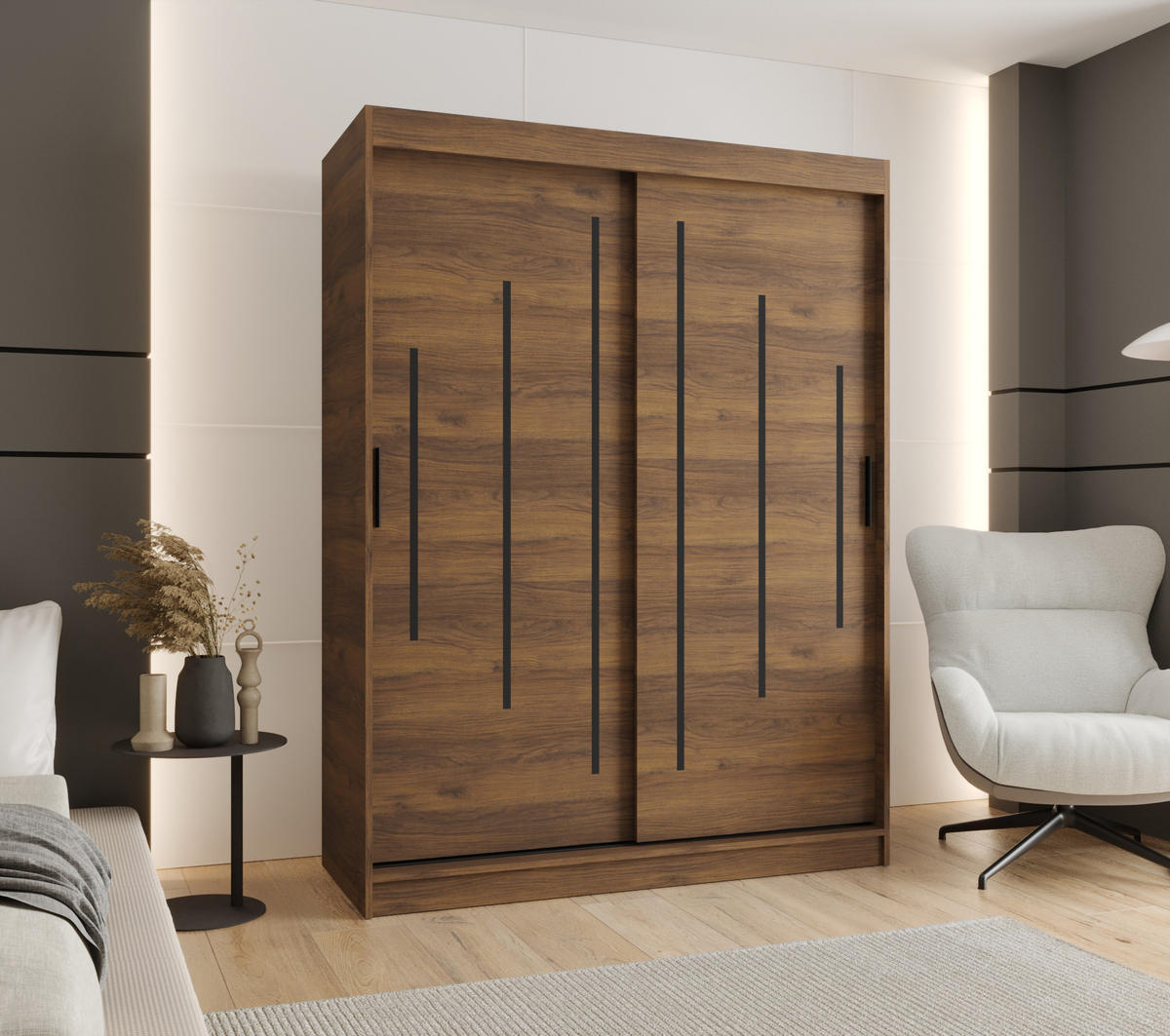 ŠATNÍ skříň s posuvnými dveřmi 200/150/62 2dveřová - černá/hnědá, dřevo/plast (150/200/62cm)