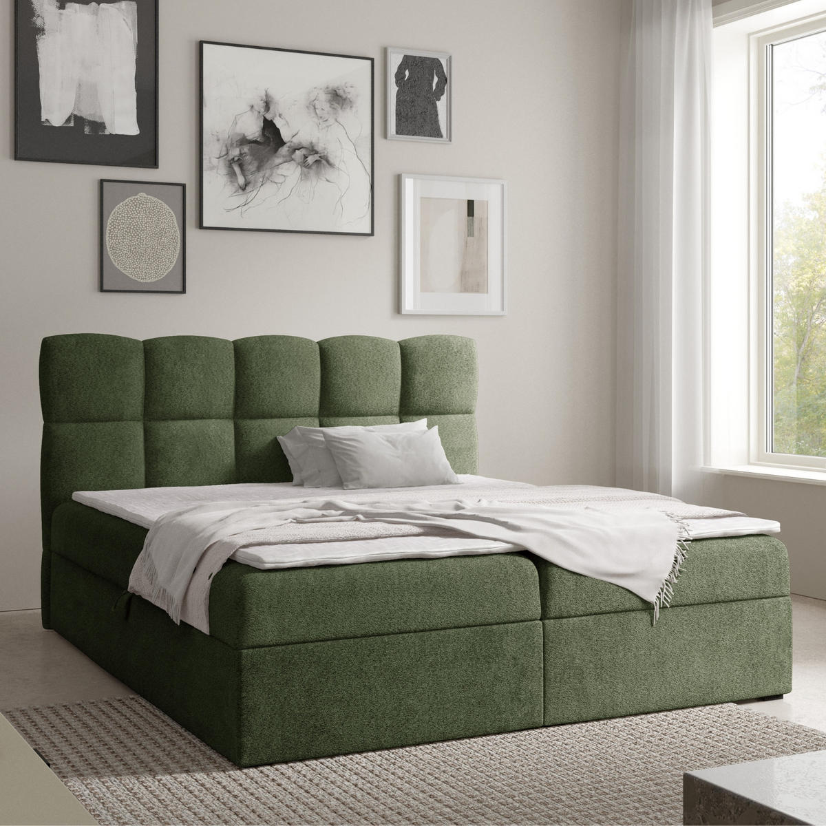 BOXBETT mit zwei Stauräume 120x200 cm in Grün - Grün, Textil (120/200cm) - Home Collective
