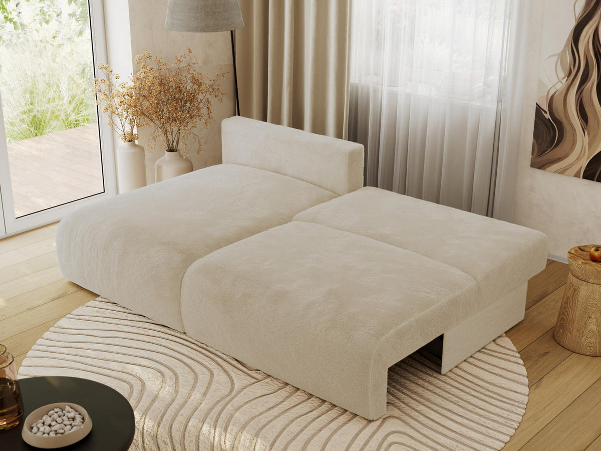 ECKSCHLAFSOFA VIVO L Creme Plüsch - links - Creme/Schwarz, Kunststoff/Textil (223/150cm) - MKS