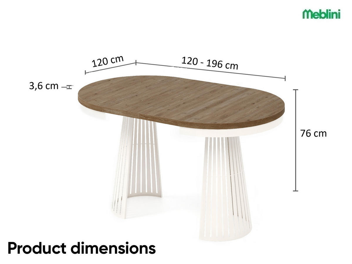 ESSTISCH Cone Bis - Wildeiche/Kaschmir, Holzwerkstoff/Metall (120/120/76cm) - Meblini