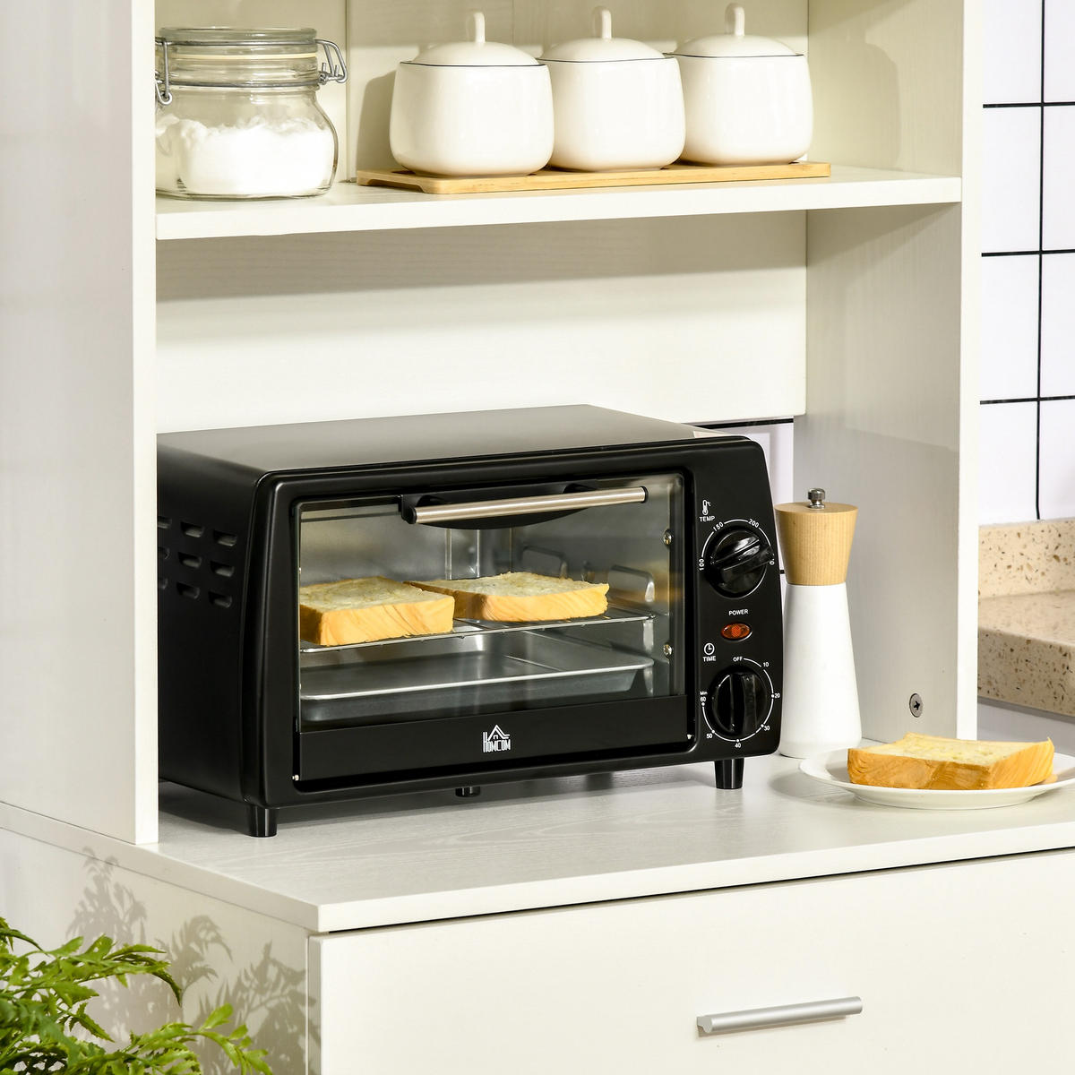 MINIBACKOFEN Metall Gehärtetes Glas Schwarz - Schwarz, Metall (36.5/26/22cm) - HOMCOM