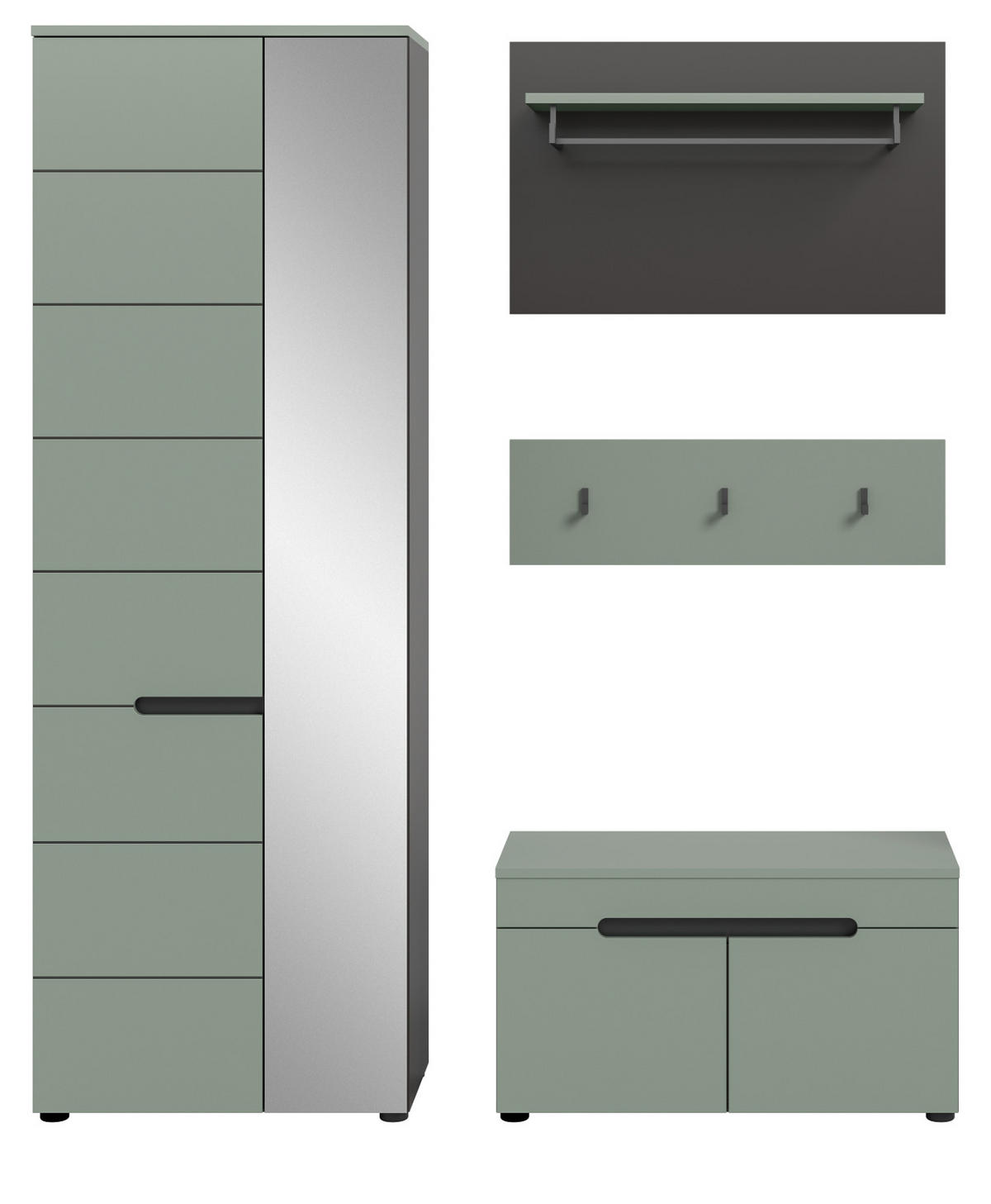 GARDEROBE-SET Salbei Grün und Basalt Grau, Garderobe 160 x 190 cm, Soft-Close, Cooper - Salbeigrün/Dunkelgrau, Holzwerkstoff/Kunststoff (160/190/37cm) - Inn.Furn