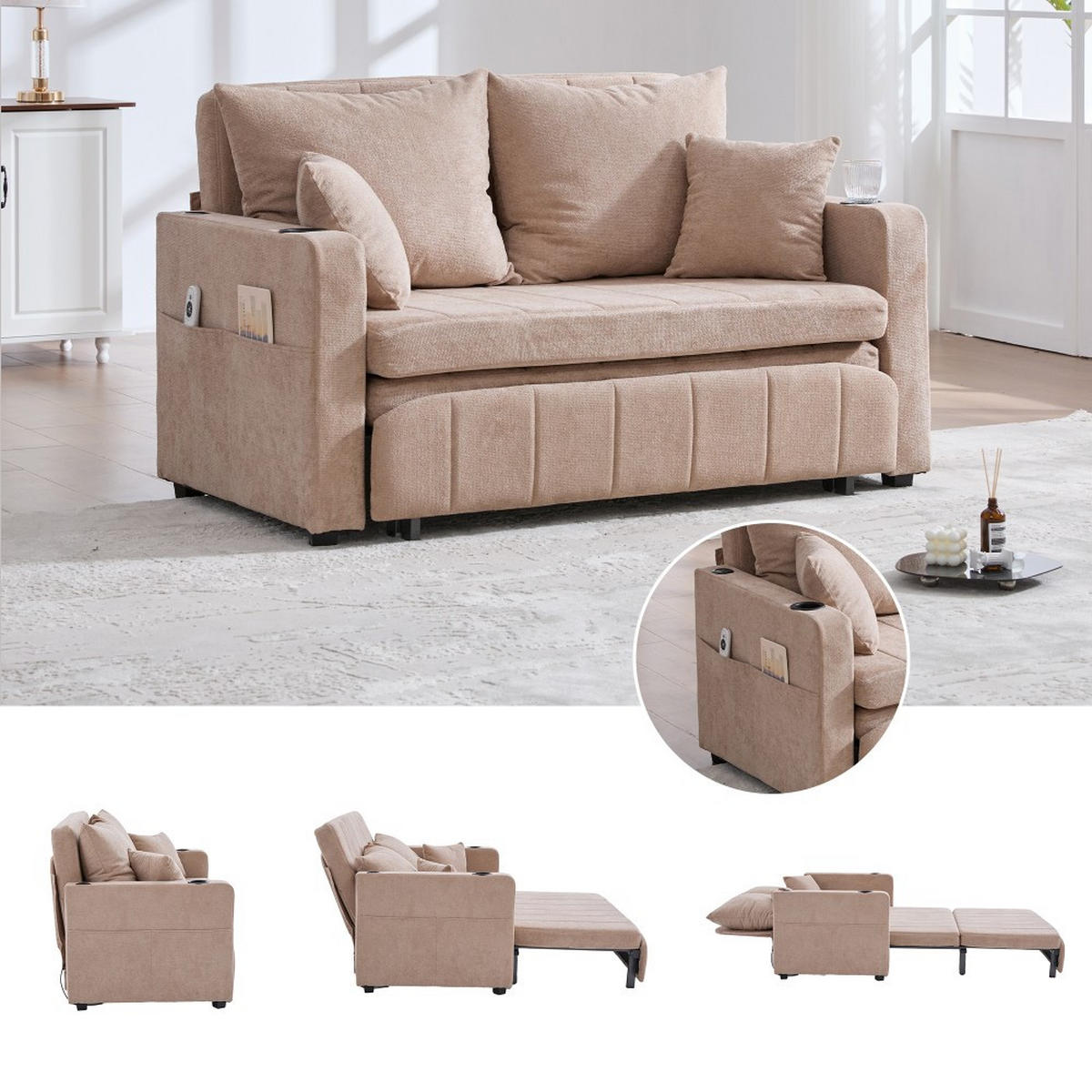SCHLAFSOFA Zweisitzer mit Schlaffunktion,ausziehbar,Chenille,Rosa - Rosa, Textil (73/83/139cm) - LVHOM
