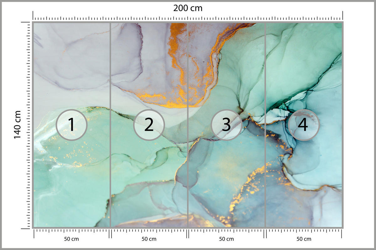 FOTOTAPETE für Badezimmer Blauer Marmor Goldadern Vintage 200x140 - Violett/Grün, Papier (200/140cm) - Muralo