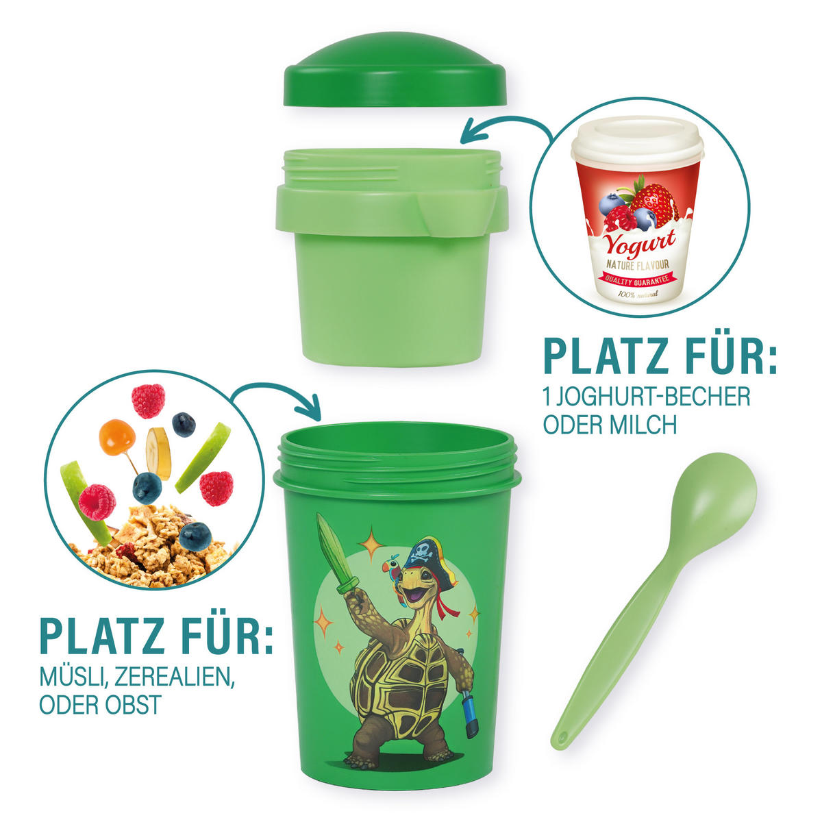 MÜSLIBECHER To Go 540 ml - Grün, Kunststoff (11.3/11/16cm) - Stoneline