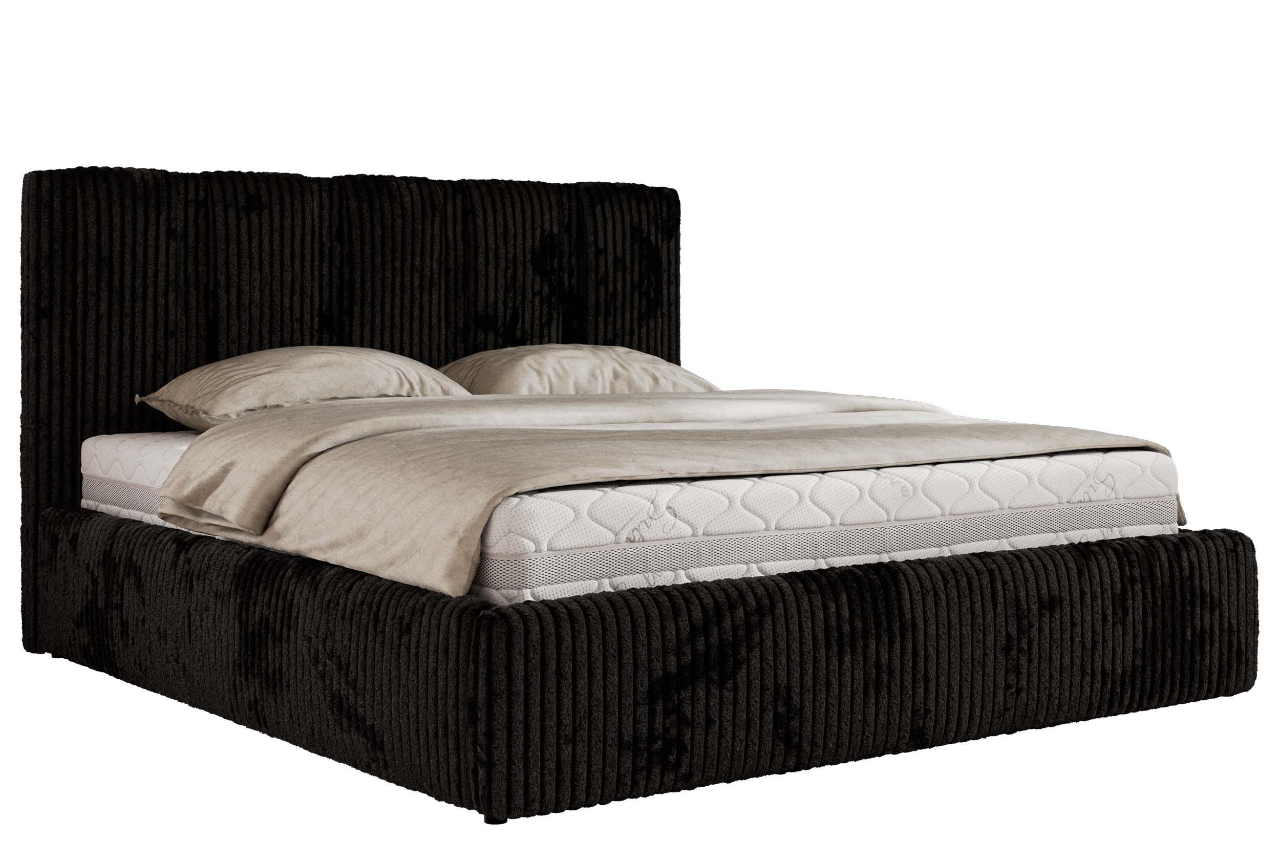 POLSTERBETT SAVINO CLASSIC 160/200 - Schwarz Cord - Pocket-Matratze - Schwarz, Textil (160/200cm) - MKS