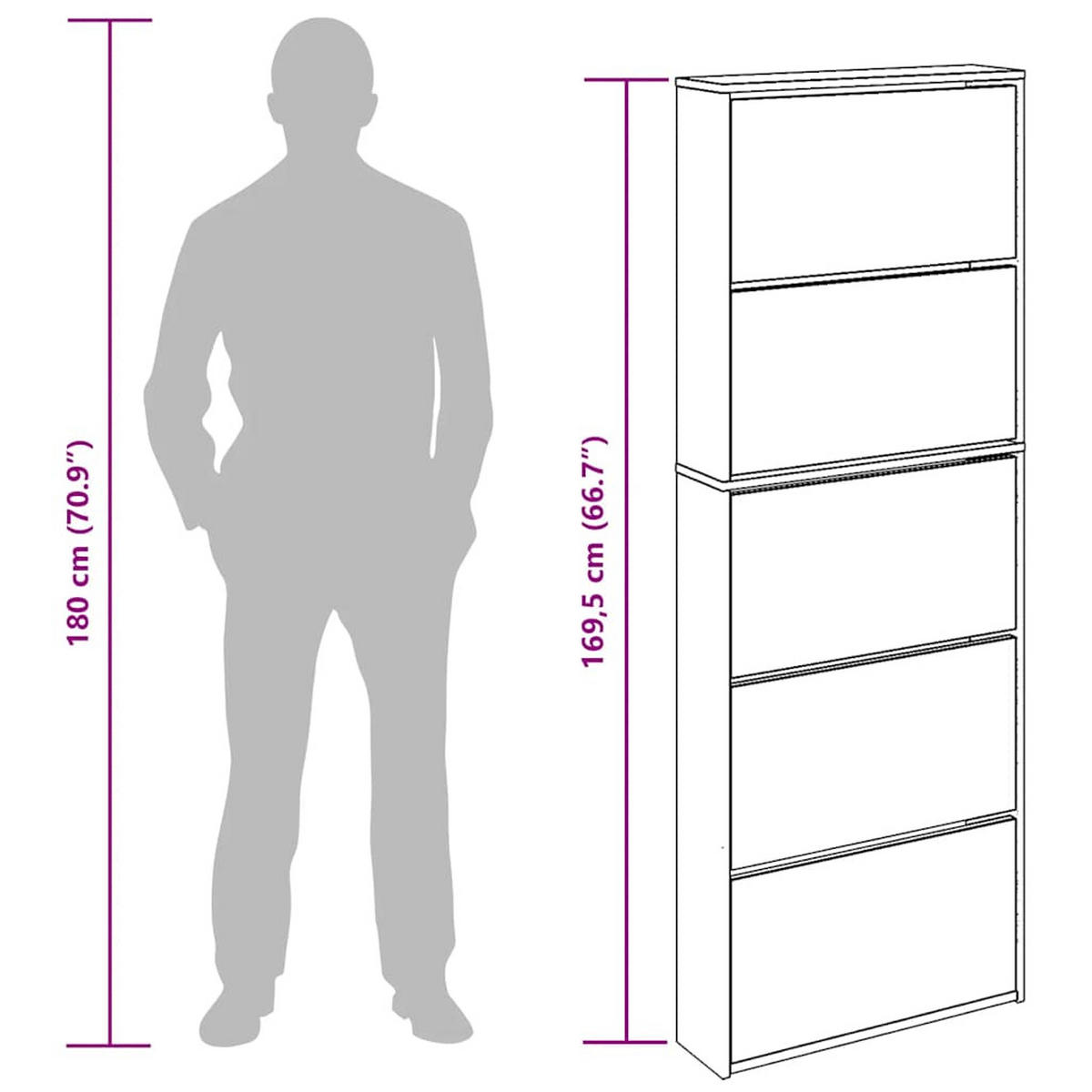 SCHUHSCHRANK Mit 5 Fächern Spiegel Weiss 63/17/169,5 Cm - Weiß, Holzwerkstoff (17/169.5/63cm) - vidaXL