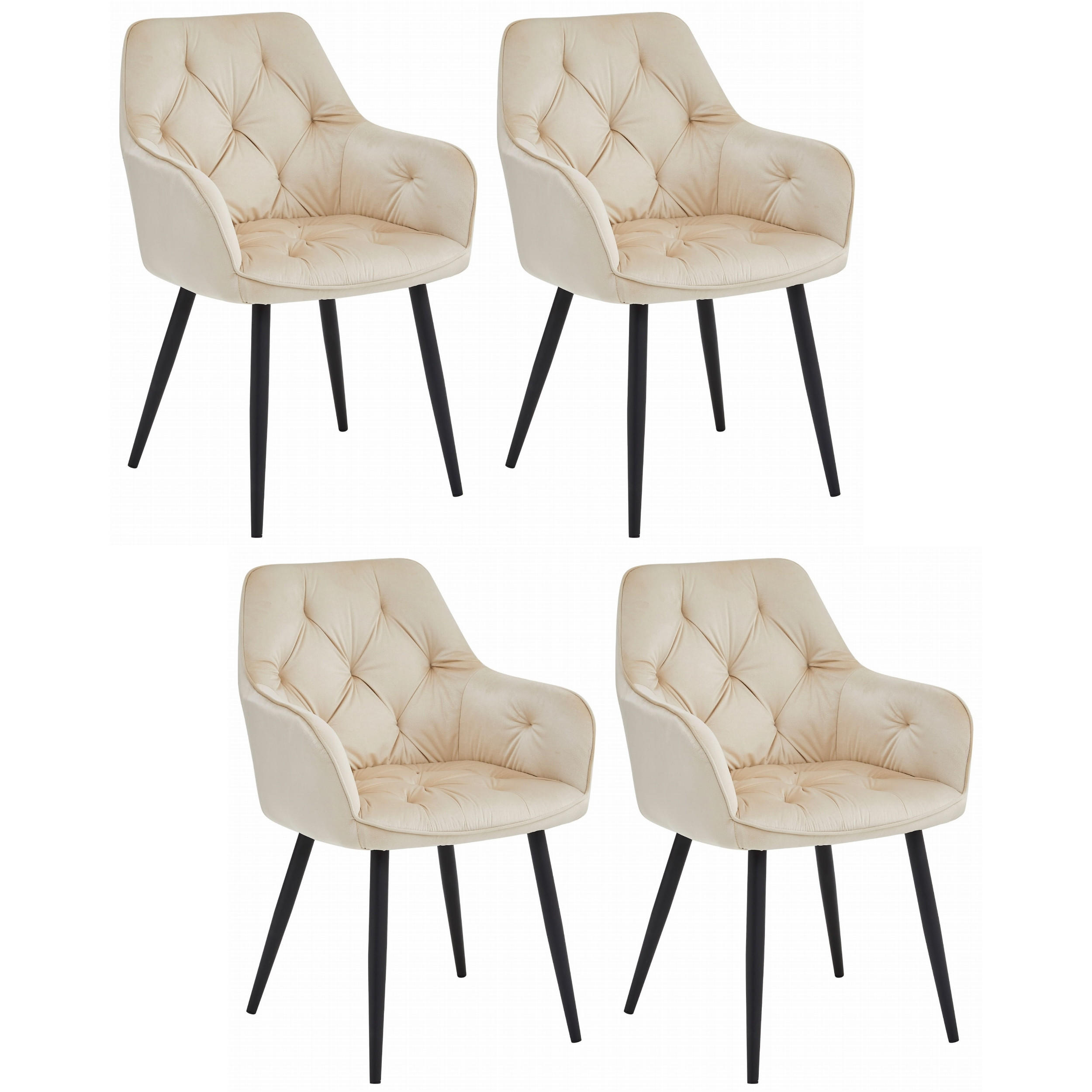 STUHL IRGOLI 4-er Set, Beige, Schwarz, mit Samtstoff gepolstert - Beige, Textil/Metall (56/84/62cm) - Komodee