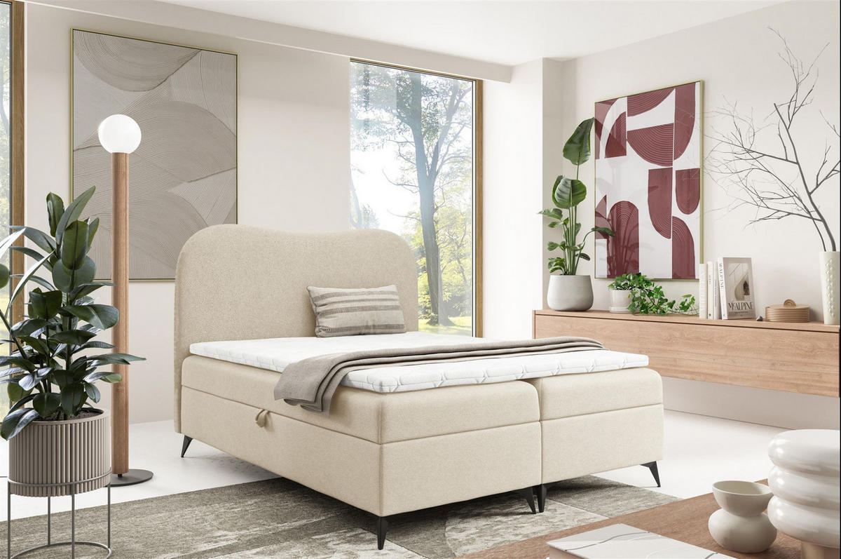 BOXBETT Blair In überlänge - Creme, Holzwerkstoff/Textil (200/220cm) - Fun Möbel