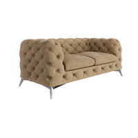 CHESTERFIELD-SOFA 2-Sitzer Laura Beige Samt - Beige/Silberfarben, Holz/Textil (185/75/100cm) - S-Style Möbel