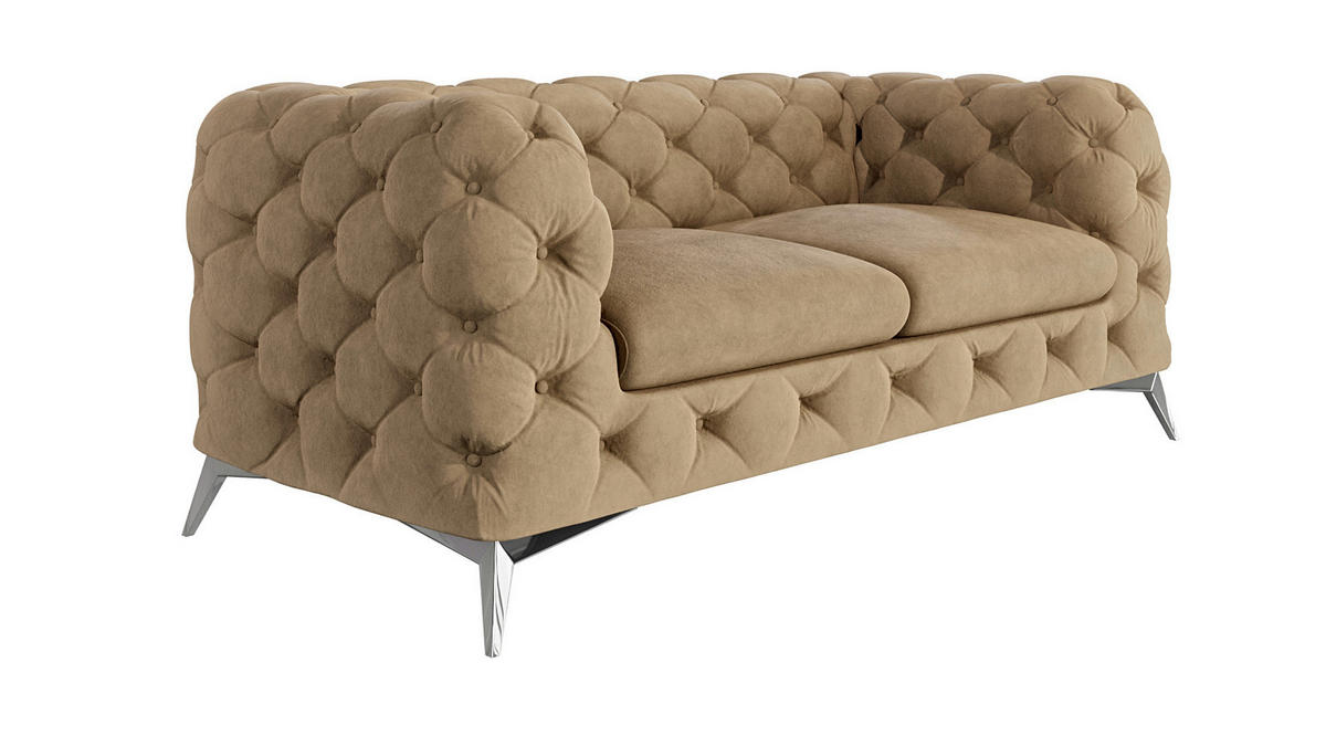 CHESTERFIELD-SOFA 2-Sitzer Laura Beige Samt - Beige/Silberfarben, Holz/Textil (185/75/100cm) - S-Style Möbel