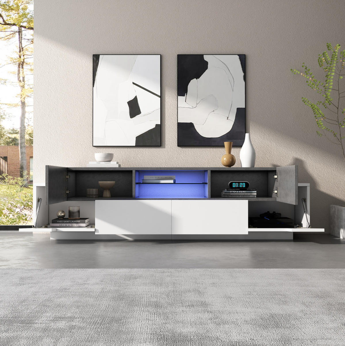 TV-ELEMENT mit LED-Beleuchtung 180 cm Weiß Grau in Marmoroptik - Grau, Holzwerkstoff (40/45/180cm) - Beauniv