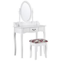 SCHMINKTISCH mi tovalem Spiegel Hocker 1 Schublade weiß Soleil - Weiß, Holzwerkstoff (80/142/40cm) - Beliani