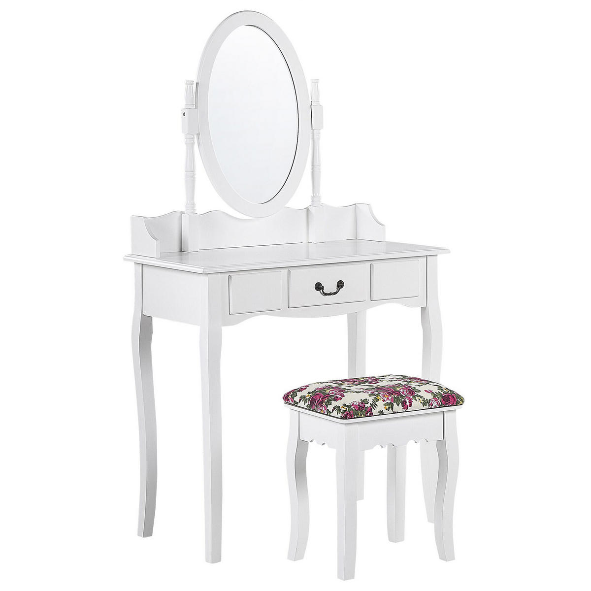 SCHMINKTISCH mi tovalem Spiegel Hocker 1 Schublade weiß Soleil - Weiß, Holzwerkstoff (80/142/40cm) - Beliani
