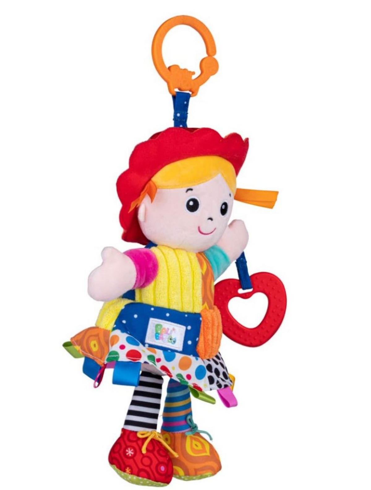 BABYRASSEL Baby Plüsch- Puppe 81133 bunt C-Ring, Beißring, Greifling, Stoffpuppe, weicher Stoff, ab Geburt - Multicolor, Textil (18/3/25cm) - Bali Bazoo