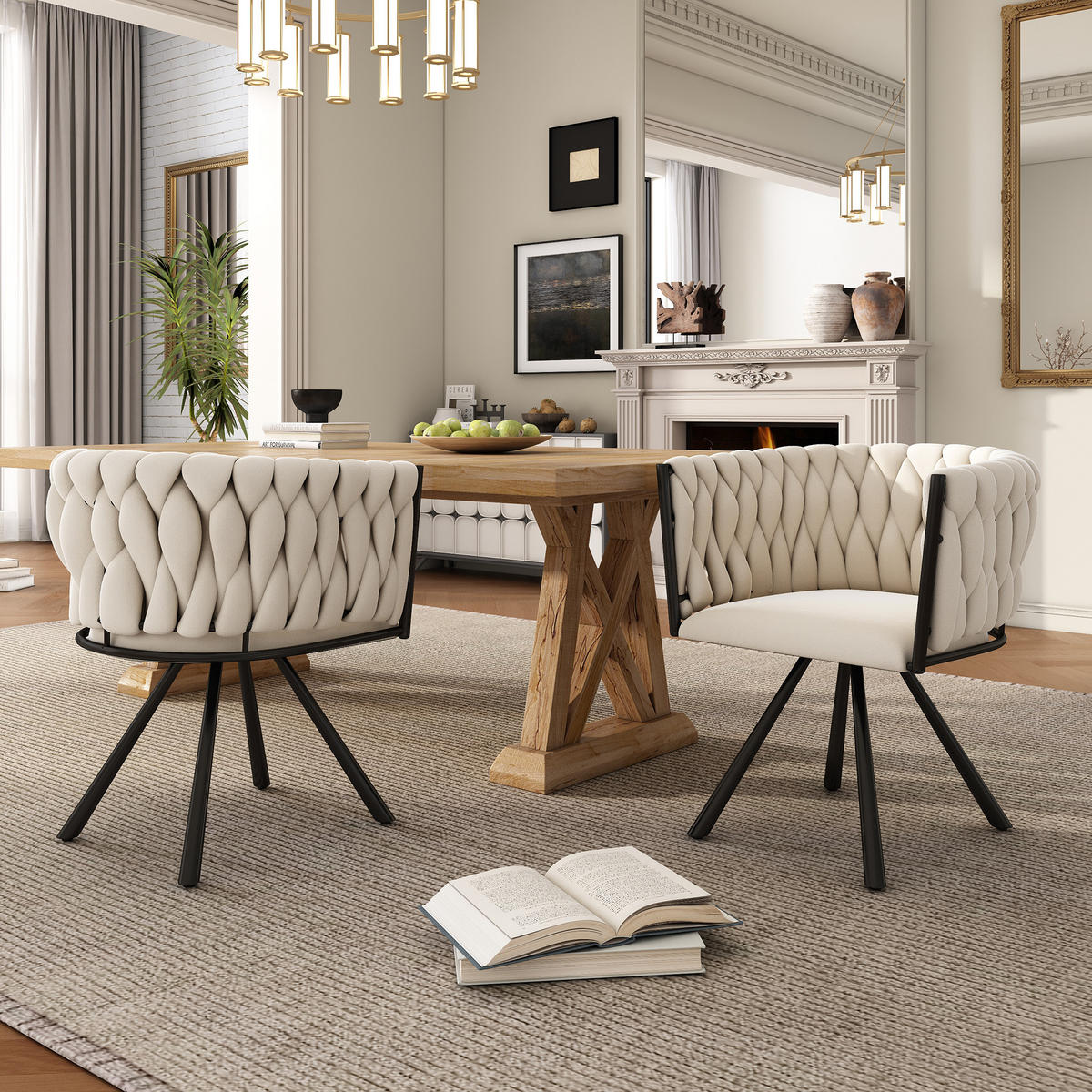 ESSZIMMERSTUHL 6er Samt Drehstuhl Metallbeine Beige Luxus - Beige, Textil (56/71/61cm) - FLIEKS