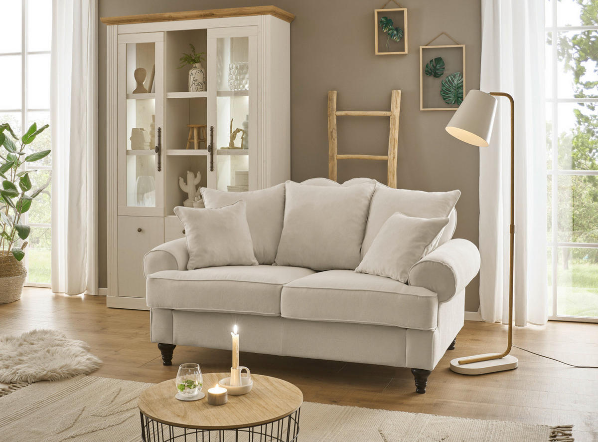 SOFA beige Landhaus, Couch 2-Sitzer 170 cm - Beige, Holz/Textil (170/95/100cm) - Furn.Design