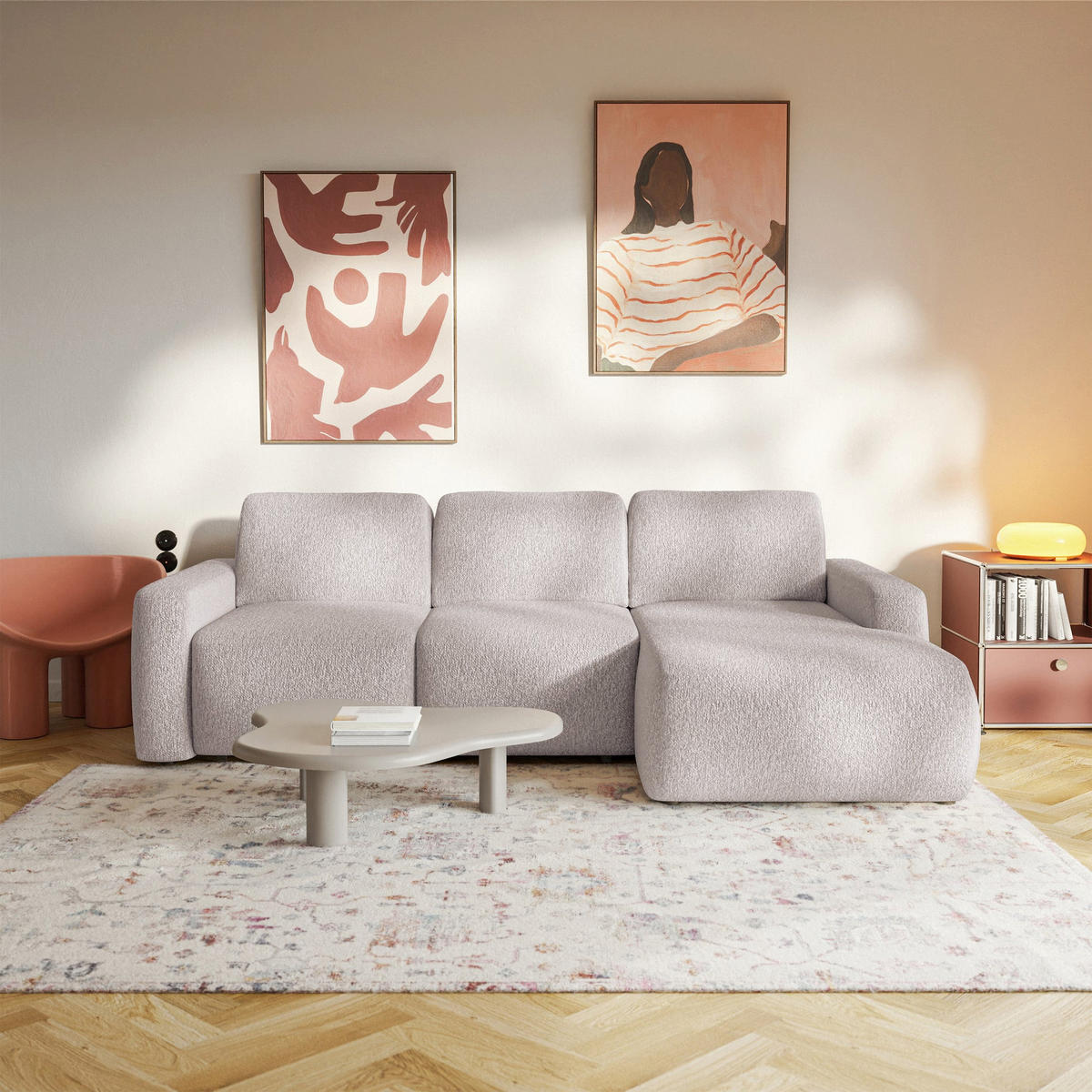 ECKSOFA Carnos Mini Beige Chenille - Beige/Schwarz, Kunststoff/Textil (164/238cm) - Selsey