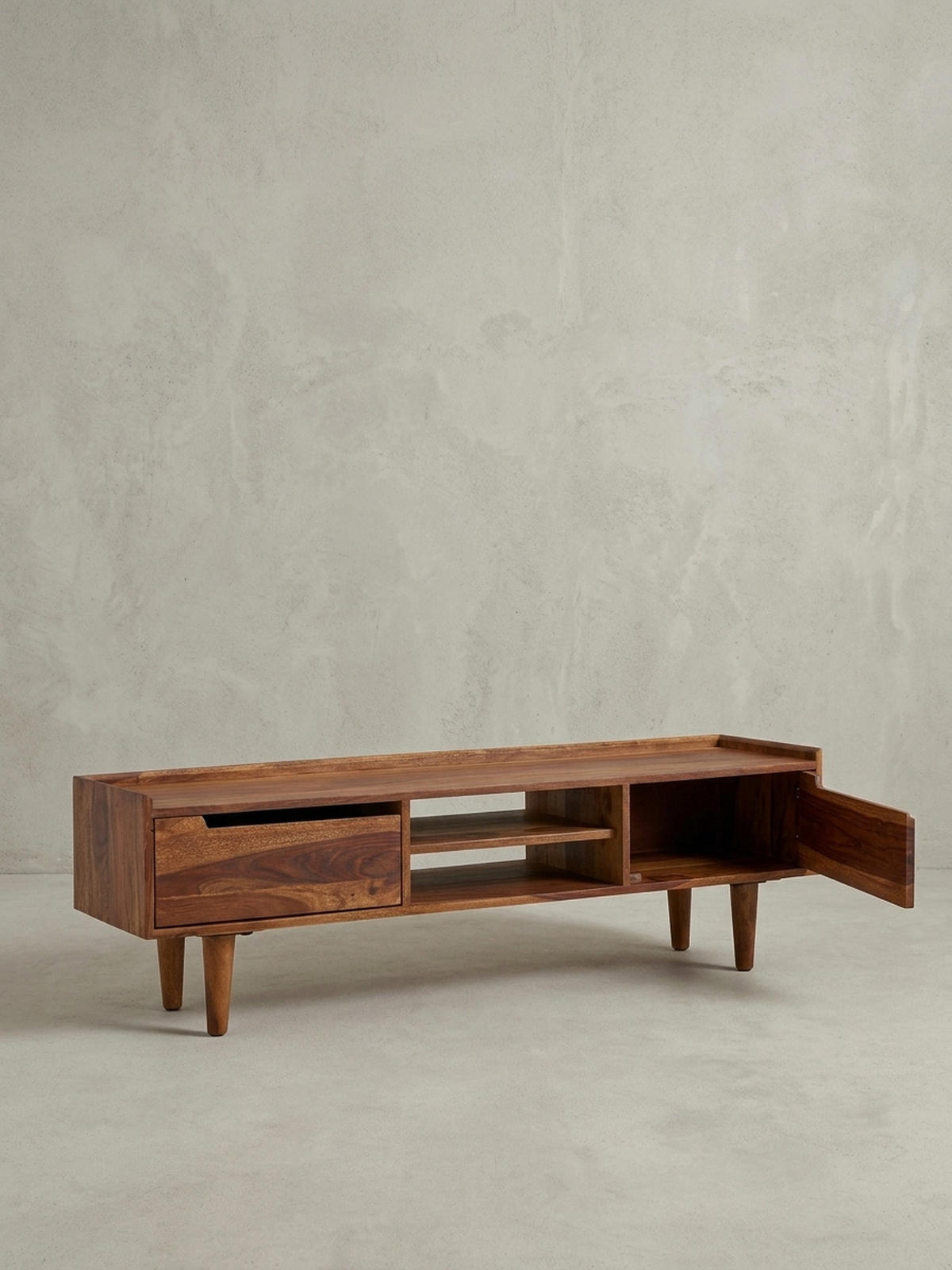 LOWBOARD Massivholz Landhausstil für 60-Zoll Fernseher mit Stauraum und Schutzlackversiegelung - Braun, Holz (145/43/35cm) - KADIMA DESIGN