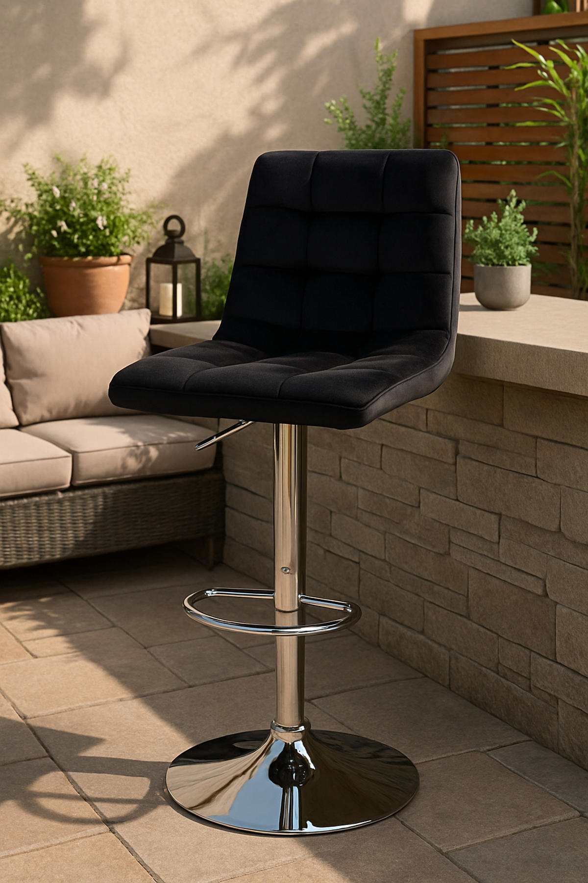 BARHOCKER 2er Set James Samt chrom schwarz - Chromfarben/Schwarz, Textil/Metall (43/108.5/46.5cm) - TPFLiving