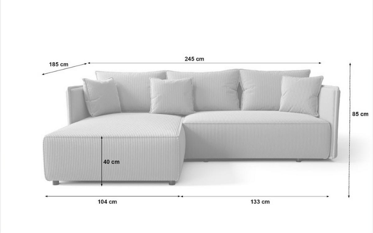 ECKSOFA mit Schlaffunktion MILANO L Poso 055 Links - Hellgrau, Textil (245/185cm) - Bedante