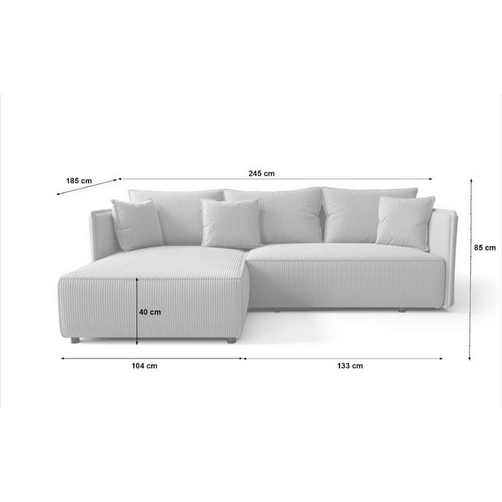 Thumbnail - Bedante Ecksofa, Dunkelgrau, Textil, Kiefer, 3-Sitzer, Ottomane links,L-Form, 245x185 cm, Wohnzimmer, Sofas & Couches, W...