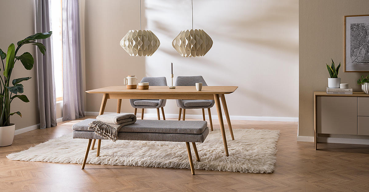SITZBANK - Eichefarben/Hellgrau, Eichenholz/Holz (140/48/41cm) - home24