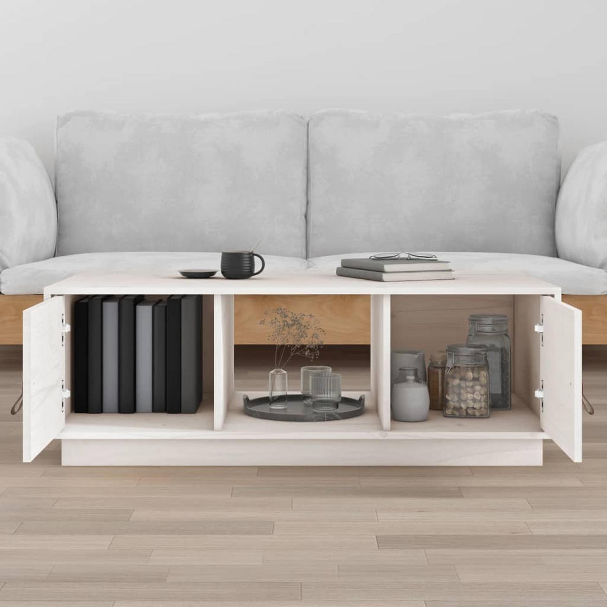 COUCHTISCH Weiß 100x50x35 cm Massivholz Kiefer - Weiß, Holz (100/50/35cm) - furnicato