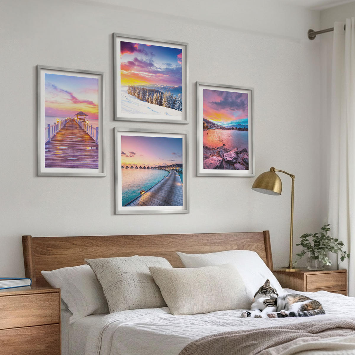 WANDBILDER 4er Set - 50x50 cm & 40x60 cm Silberner Rahmen - Winterlandschaft des Pierbergs - Silberfarben, Kunststoff (50/50cm) - ArtPrintCave
