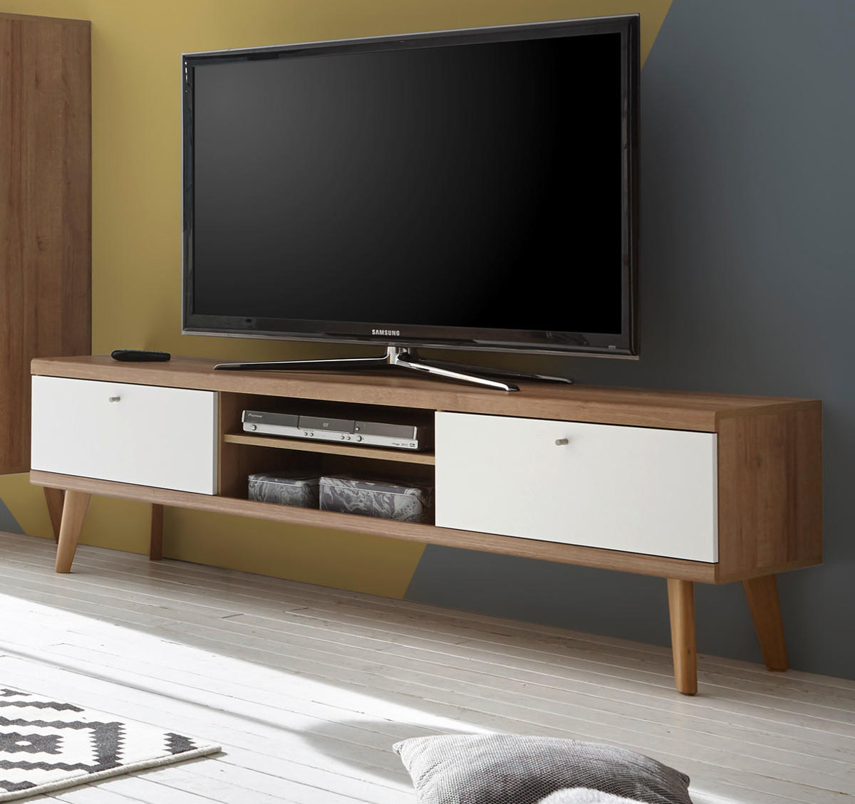 TV-LOWBOARD weiß, Eiche Riviera, TV-Unterteil skandinavisch, 160 x 50 cm - Eichefarben/Weiß, Holz/Holzwerkstoff (160/50/40cm) - Furn.Design