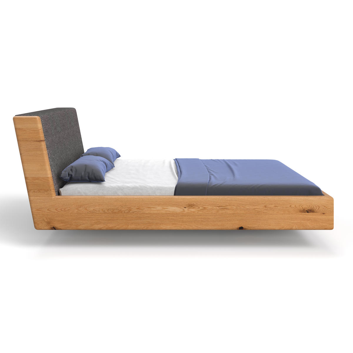 MASSIVHOLZBETT schwebend Aura Tilt aus Eiche 180x200 cm, Storm 97 (Grau) - Eichefarben/Braun, Holz (180/200cm) - Danzz