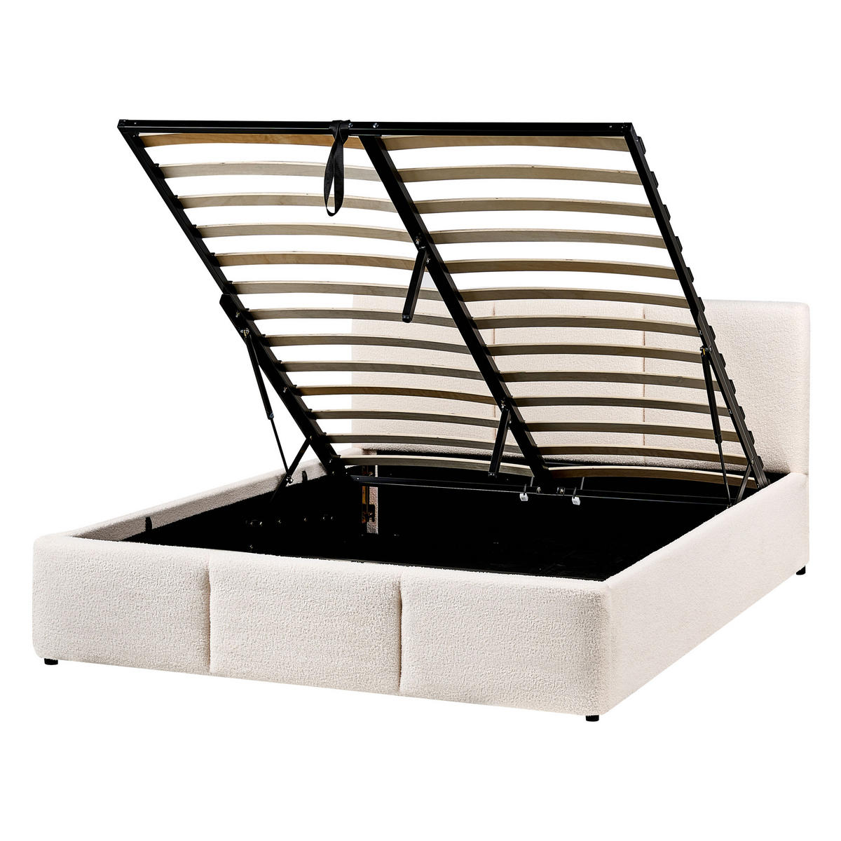 BETT mit Stauraum 140/200 cm Bouclé Cremeweiß Bousse - Creme, Textil (140/200cm) - Beliani
