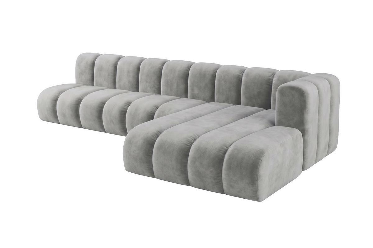 ECKSOFA Modulares In L-Form, Velvet-Stoff Riviera, Grau, Rechts, GRAND 295 cm - Grau, Holz (295/179cm) - Kaiser Möbel