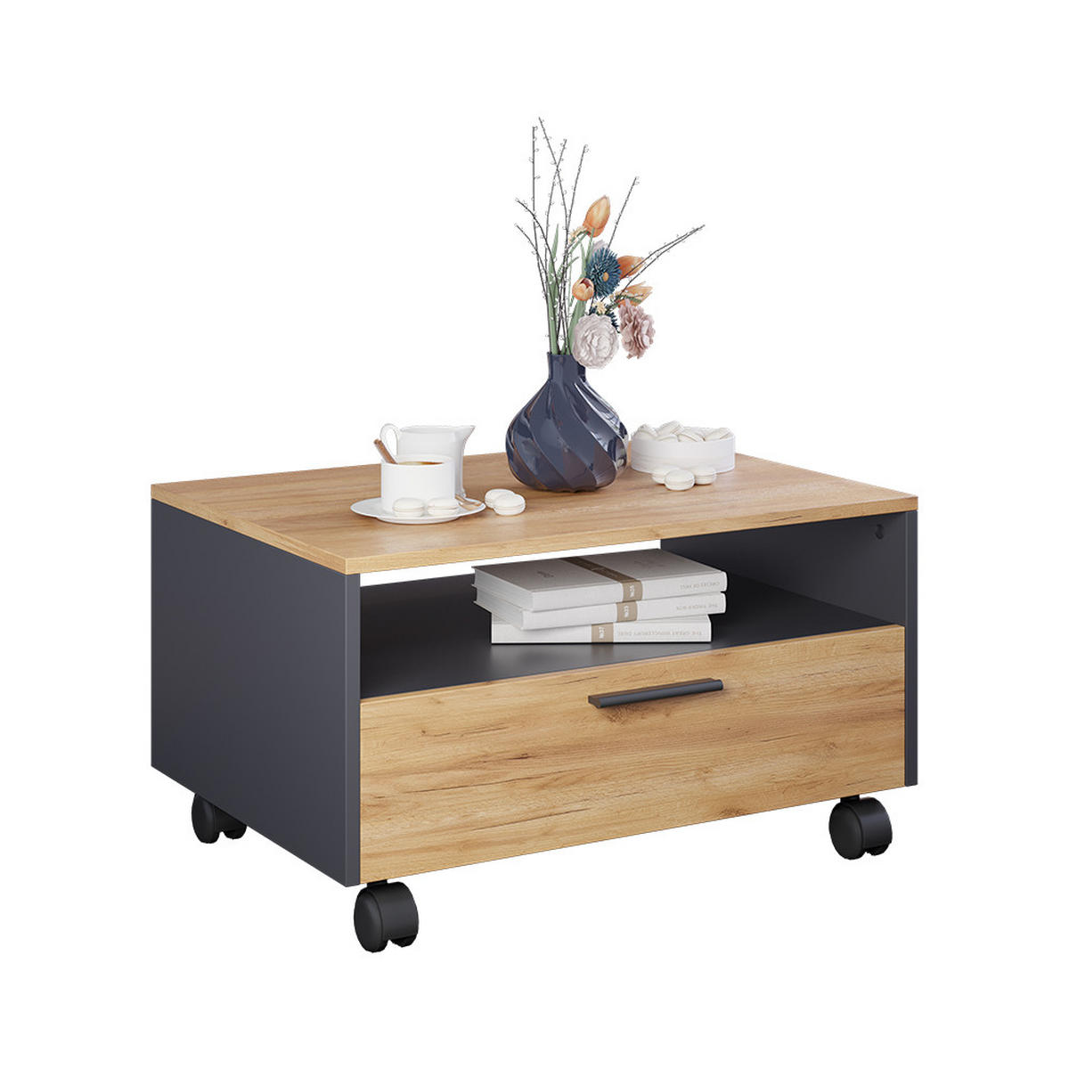 COUCHTISCH Bibo Anthrazit/Goldkraft Eiche 70 x 52.4 cm - Anthrazit/Eiche Wotan, Holzwerkstoff (52.4/70/40cm) - Vicco