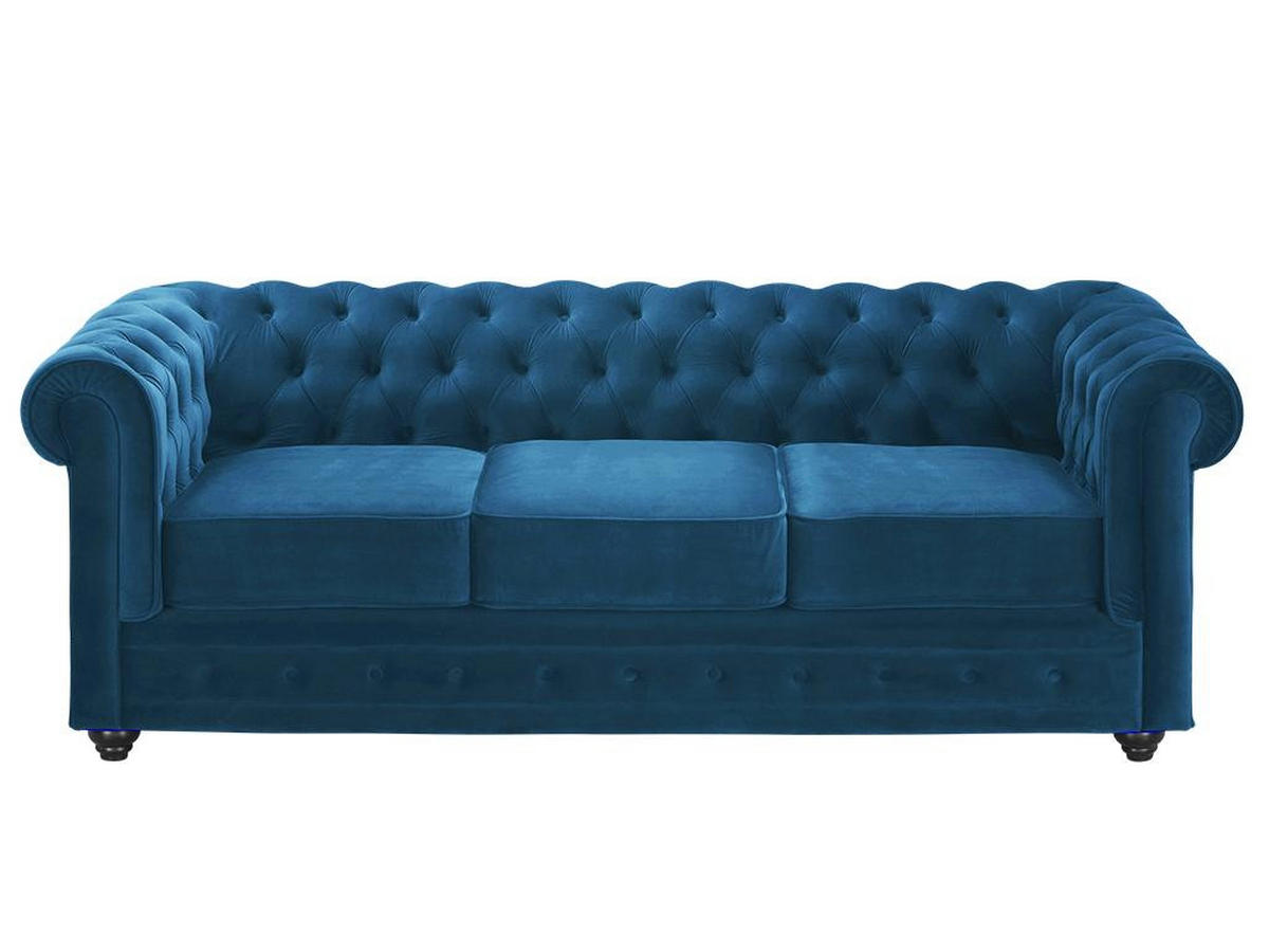 SOFA 3-Sitzer - Samt - Grünblau - CHESTERFIELD - Petrol, Textil (88/72/205cm) - Vente-Unique
